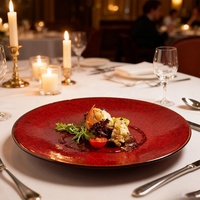 Assiette à steak simple, écologique, durable, motif rayé, assiette ronde en céramique pour restaurant, hôtel, mariage, fête