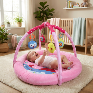 Tapis d'éveil 8-en-1 rose fantaisie avec jouets suspendus en forme d'oiseaux et bordure de sécurité en velours doux - Product Image 2