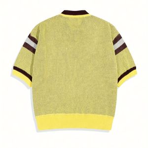 T-shirt en maille décontracté à manches courtes avec logo personnalisé, 100% coton, jacquard, col en V, design pour homme, haut en maille à manches courtes pour l'été - Product Image 2