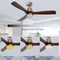 Kipas Angin Plafon 52 Inci dengan Lampu LED, 3 Bilah Kayu Solid, 6 Kecepatan, Motor DC Reversibel yang Senyap, Remote Control, dan Garansi Seumur Hidup