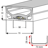 Canal de diffuseur de LED en Silicone flexible de 70x30mm pour bande lumineuse LED à quatre rangées de 28mm à 120 degrés d'émission par le haut