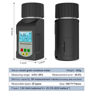 เครื่องวัดความชื้นในเมล็ดข้าวแบบดิจิตอล25ชนิดสามารถวัดปริมาณความชื้นได้เครื่องทดสอบที่มีหน้าจอ LCD แบ็คไลท์ - Product Image 3