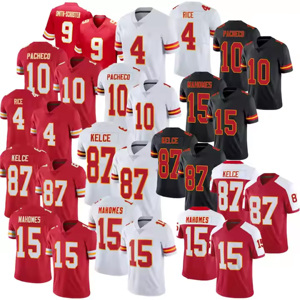 2025 Heren Kansas City Football Shirts 15 Patrick Mahomes 87 Travis Kelce 10 Pacheco 4 Rice 7 Butker Geborduurde Voetbalshirts - Product Image 1