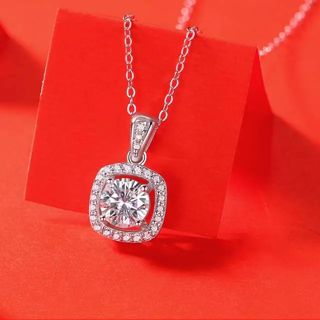 Fine Jewelry Drop Shipping Simple Elegant Designs 925 Sterling Silver Twinkle Setting Moissanite Pendant Diamond Necklace