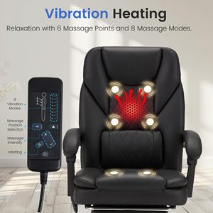 <span class=keywords><strong>Silla</strong></span> Giratoria de Cuero Negra Moderna Personalizada con Respaldo Alto para el Hogar, <span class=keywords><strong>Silla</strong></span> de Oficina Ejecutiva con Soporte Lumbar y Masaje, Capacidad de 400 lb - Product Image 3