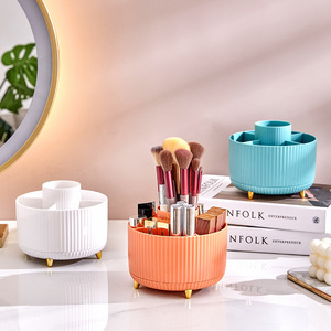 Desktop Rotating <b>Makeup</b> Brush Holder Cosmetic Organizer With Lipstick And Brush Storage For Vanity <b>Table</b> Top Use - Product Image 2