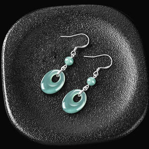 S925 <b>silver</b> natural A-grade jadeite oval jade ring blue water drop <b>earrings</b> ice-grade jade jewelry fashionable women's <b>earrings</b> - Product Image 3