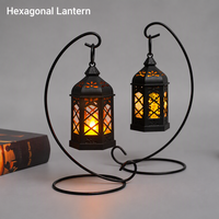 Lanterne à bougie sans flamme LED, lanterne hexagonale portable, lumière de nuit suspendue, mini lanterne décorative pour le Ramadan, l'Aïd, les mariages, la décoration de la maison