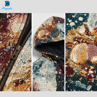 Veste à capuche personnalisée style tapisserie vintage, motif abstrait effet éclaboussures de peinture, jacquard tissé multicolore, fermeture éclair intégrale, streetwear