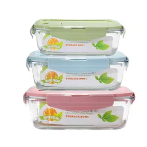 pellets voedsel container Suppliers-1040Ml Glas Lunchbox Met 3 Compartimenten Magnetron Bento Box For Kids Voedsel Container Met Servies Set Lekvrij Voedsel doos
