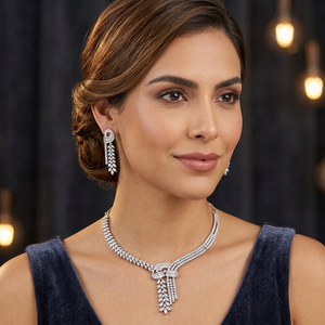 Luxury <b>Silver</b> Plated Brass Cubic Zirconia Necklace Set Elegant CZ American Diamond Bridal <b>Choker</b> Drop Earrings Jewelry - Product Image 2