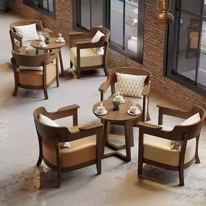 Juego de Muebles de Restaurante Modernos de Madera Maciza de 5 Piezas, Asientos Tapizados, Sofá, Silla, Mesa Redonda, Juego de Comedor para Cafetería - Product Image 4
