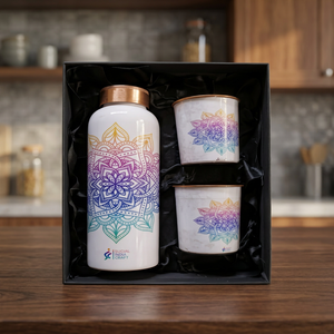 Mandala <b>Drinkware</b> Gift Set Copper Tone Water Bottle and Cups Reusable Ceramic <b>Drinkware</b> for Travel Gift - Indian Home Crafts - Product Image 3