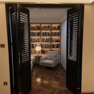 Porte à persiennes en bois massif résistant aux intempéries, design moderne, blanc, pour intérieur, salle à manger, appartements, hôtels, surface finie - Product Image 4