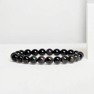 กำไลข้อมือลูกปัดกลมสีรุ้งออบซิเดียนธรรมชาติ6มม. สำหรับทุกเพศสร้อยข้อมือยืดได้สำหรับผู้ชายและผู้หญิง - Product Image 1