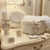 Boîte cadeau souvenir rose de qualité supérieure, boîte de rangement ronde en velours pour baptême, serviette pour enfant, boîte cadeau pour baby shower, boîte à bijoux personnalisée pour souvenir, emballage cadeau