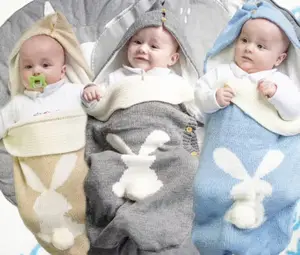婴儿针织兔子睡袋户外婴儿车羊毛新生儿睡袋