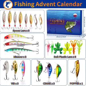 24 pièces leurre de pêche de noël boîte-cadeau cuillère Spinner méné manivelle Popper grenouille crevettes métal appât ensemble bar truite brochet Kit - Product Image 3