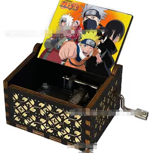 Japanese Anime N arutos Kakashi Hand Carving Music box Wooden Crafts For Friends Gifts