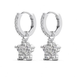 Aretes Colgantes Dylam Elegantes con Forma de Estrella y Flor, Plateados en Rodio, Plata S925, Regalo Festivo para Mujer, Navidad, Año Nuevo 2024 - Product Image 1
