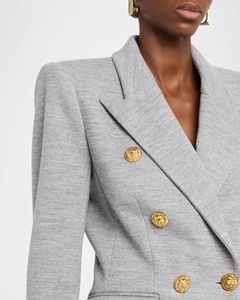 <span class=keywords><strong>Blazer</strong></span> da Donna in Misto Lana Grigio Personalizzato, Doppiopetto <span class=keywords><strong>con</strong></span> <span class=keywords><strong>Bottoni</strong></span> Dorati, Vestibilità Slim, Elegante Giacca da Ufficio, Servizio OEM/ODM - Product Image 5