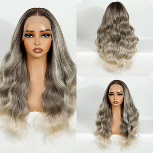 Tóc giả tổng hợp sợi chịu nhiệt, đã tỉa sẵn, kiểu lưới HD 360 độ, không cần keo, kiểu lưới HD 13x4 phía trước, mũ lưới mở, không cần keo - Product Image 3