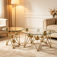 Table basse de salon au design unique, mobilier d'intérieur de luxe, table à thé nid d'abeille, structure en acier inoxydable, forme ronde, ensemble de tables basses en verre pour hôtel