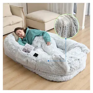 Oval Xxl Boucle Plush Pet Beds Large Dog Soft Custom Machine Washable Dog Bed Sofa Luxury Orthopedic Memory Foam Human Dog Bed