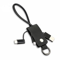 Porte-clés Usb court 3 en 1 en cuir pour recharge rapide, cordon de chargeur Portable pour ordinateur, transfert de données, compatible avec Apple Android et type c