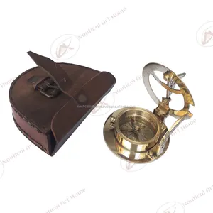 Brass Sundial Compass wtih Leather Case 2.25" - Vintage West London Sundial Compass with Case by Nautical Art Home - NAH10091