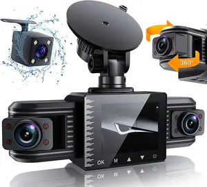 Câmera de painel com 3 lentes, gravador de veículo DVR de 180 graus, câmera de painel frontal e traseira dupla 1080P para carro, mais vendida