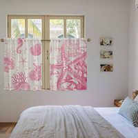 Rideaux de cuisine 2 panneaux motif étoile de mer rose, décoration de fenêtre thème nautique plage coquillage, draperies courtes pour salle de bain et camping-car