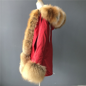 Vendita calda di moda Parka con cappuccio in pelliccia di volpe soffice pelliccia di volpe rossa collo in vera pelliccia Parka <span class=keywords><strong>donna</strong></span> - Product Image 4