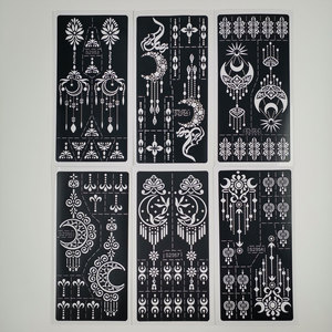 Pochoirs de tatouage au henné Moon Star, motifs floraux arabes ajourés, modèles réutilisables, feuilles de <span class=keywords><strong>peinture</strong></span> corporelle DIY pour femmes, autocollants de tatouage - Product Image 6