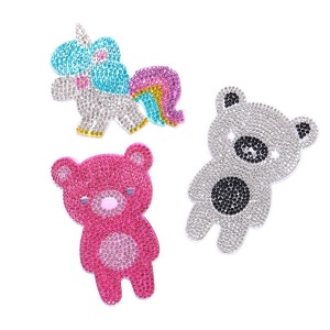 Atacado Hot Melt Iron on Rhinestone Patch <span class=keywords><strong>Pink</strong></span> Bear e Unicorn Crystal Rhinestone Applique Patches para Decoração de Roupas - Product Image 1