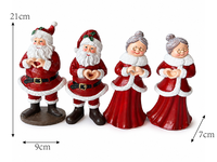 Ensemble de 4 figurines de Père Noël et de Mère Noël, en résine, avec cœur dans la main, décoration de Noël, statue de couple peinte à la main, décoration de table, décoration de maison pour les fêtes