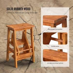 Escalera Plegable <span class=keywords><strong>de</strong></span> Diseño Moderno <span class=keywords><strong>de</strong></span> 3 Peldaños, Escalera <span class=keywords><strong>de</strong></span> Madera 3 en 1 con Asa, Pedal Antideslizante, Estante para Flores, para Cocina, Biblioteca, Garaje - Product Image 6