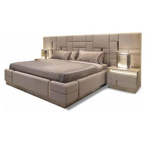 Mobili moderni camera da <span class=keywords><strong>letto</strong></span> di lusso: <span class=keywords><strong>letto</strong></span> italiano in pelle imbottito <span class=keywords><strong>con</strong></span> <span class=keywords><strong>testiera</strong></span> estesa, <span class=keywords><strong>letto</strong></span> in pelle bianca Extra-large - Product Image 5