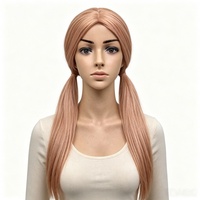 Perruque Princesse Double Queue de Cheval Tressée Or Rose, Coiffure Complète pour Cosplay, Accessoire de Costume pour Comic Con et Fête d'Anniversaire