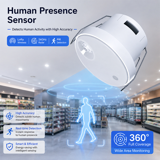 Aurtron MR32LC 24GHz Millimeter-Wave Radar Induction Switch LoRaWAN Node EU868 US915 AU915 Conference Room Light Control 10m