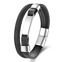 Bracelet en cuir véritable tressé multicouche tendance avec logo personnalisé gravé au laser, fermoir magnétique en acier inoxydable