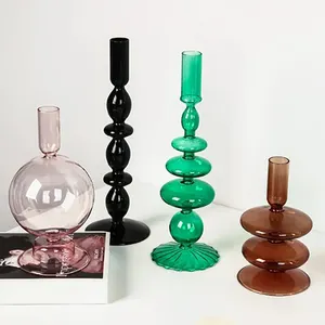 Hot Selling Custom Colored Glass Candlestick European Style Wedding Creative Taper Candle Holders for Home Decoration