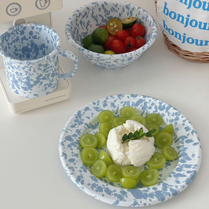 Fabrik Großhandel Custom Splatter Logo Farbige Splash Gusseisen Stahl <span class=keywords><strong>Camping</strong></span> Outdoor Emaille Untertasse Teller - Product Image 3