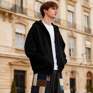 Sweat à capuche oversize décontracté pour homme TKAN388D, saison hivernale, poids lourd, 100% coton, garde au chaud, fermeture éclair de luxe, couleur unie, épaules tombantes - Product Image 1