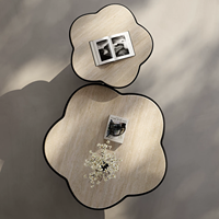 Ensemble de tables basses modernes à motif floral, noir et blanc, design créatif, table basse en bois avec plateau en pierre, ensemble de tables basses pour salon