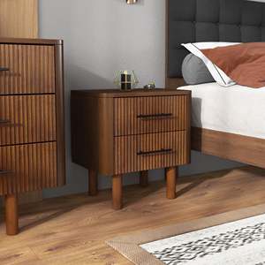Logan Mid Century Modern Walnut Nightstand With 2 <b>Drawers</b> Bed <b>Side</b> Table - Product Image 2