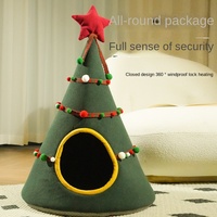 Nouveau Nid pour Chat en Forme de Sapin de Noël DIY, Lit Semi-Fermé Chaud d'Hiver pour Chats et Chiens, Écologique, Durable, Lavable en Machine, 100% Coton