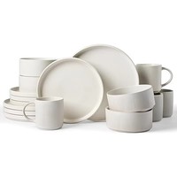 Service de table 12 pièces en grès émaillé réactif, style moderne classique, pour 4 personnes, comprenant assiettes plates, assiettes à salade, bols et tasses