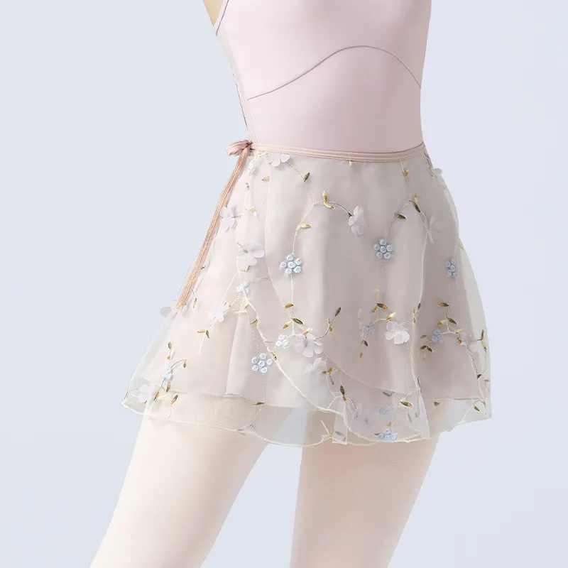 Nice New Arrival Ballet Skirt Floral Wrap Skirt 2 Layer Dance Skirt