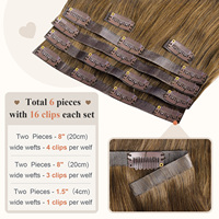 Extensions de cheveux lisses à clipser pour tête entière 12A 4 #   Cheveux humains vierges Remy 100% brun foncé, doux, soyeux, sans couture, pour femmes